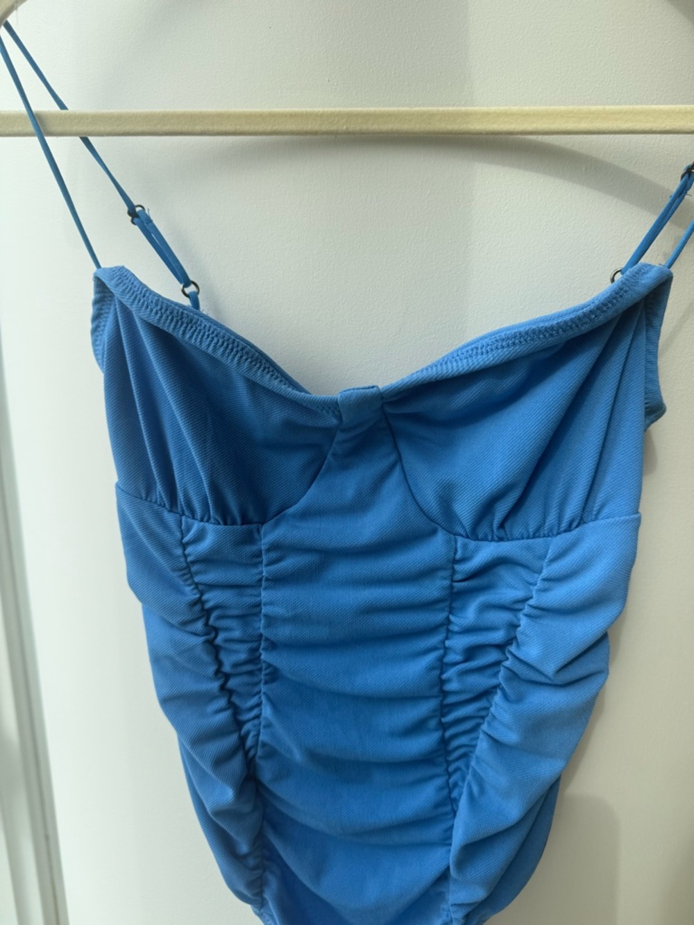 Urban Outfitters Blue Ruched Satin Cami Bodysuit
